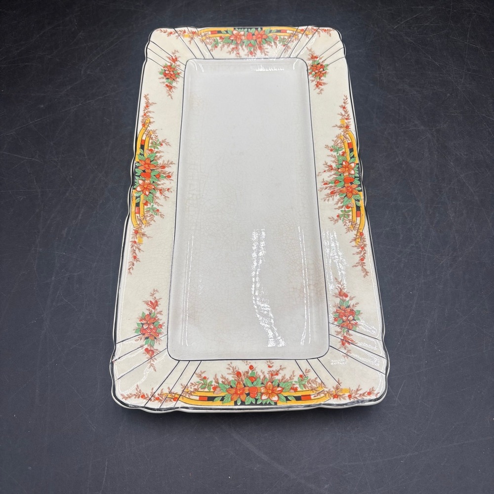 Vintage Myott Staffordshire England Rectangular Sandwich Tray Floral Art Deco